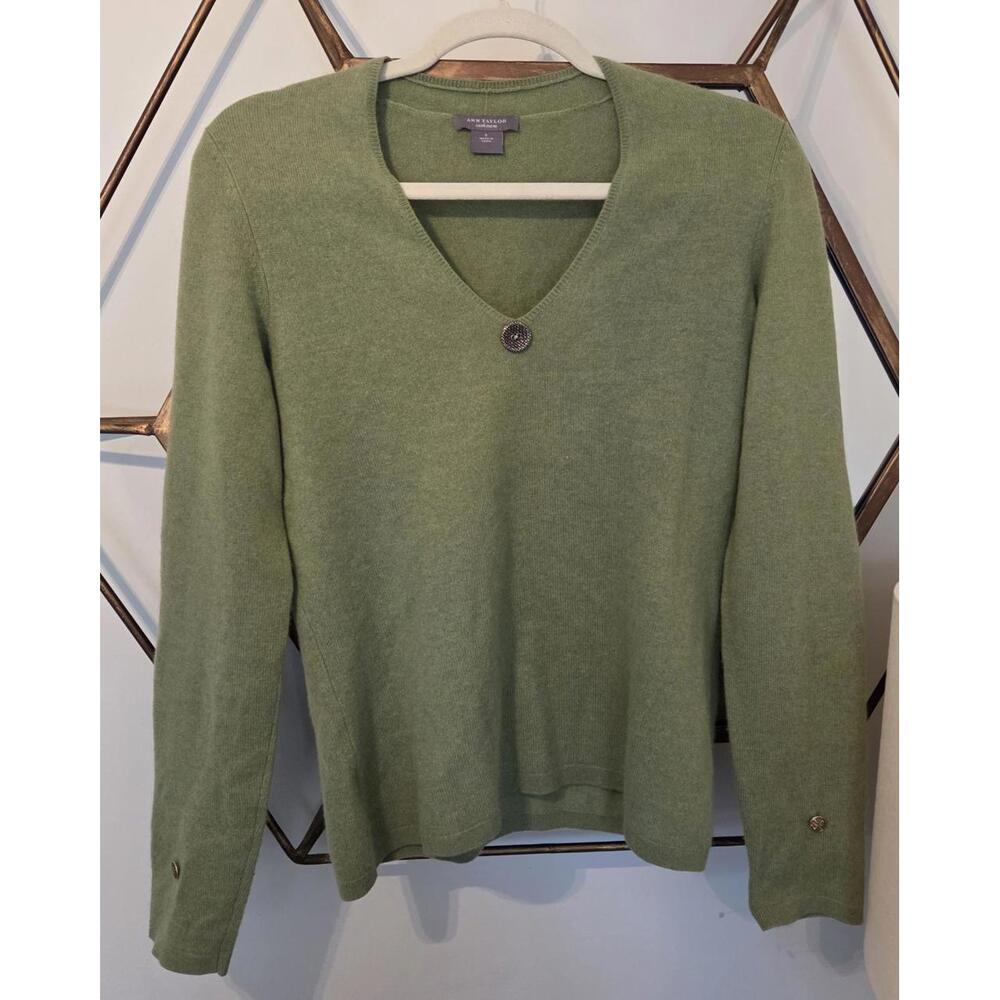 Ann Taylor Green V Neck Cashmere Sweater, size S